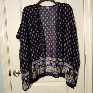 Navy Elephant Patterned Kimono